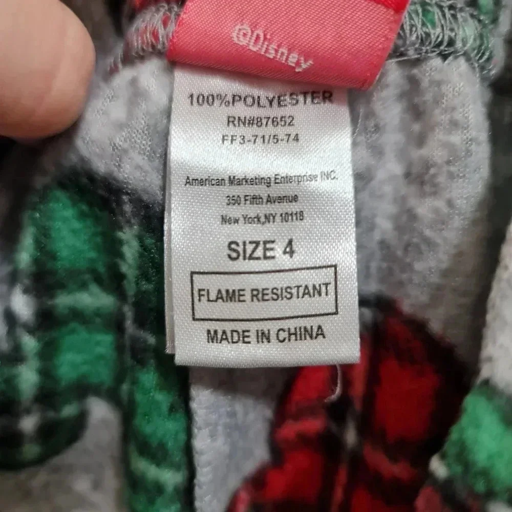 Disney Mickey Mouse Pajama Pants Child's 4 Fleece Gray Red Green Plaid